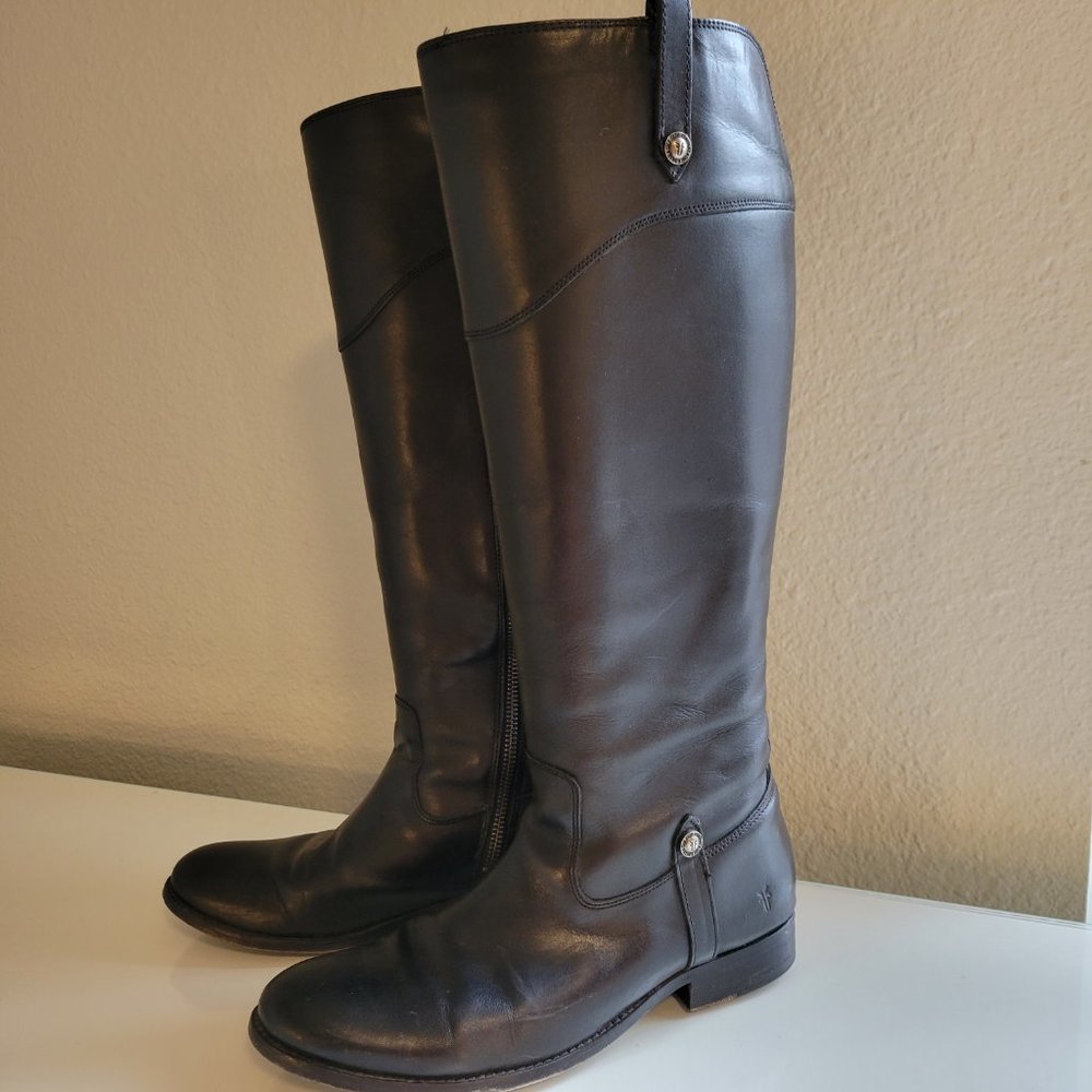 Frye Melissa Button Zip Tall Black Leather Riding Boot Wide Calf Size 9